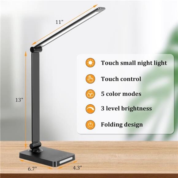 LED Desk Lamp with USB Ports,Touch Desk Lamps for Home Office with 5 Color - Picture 3 of 6